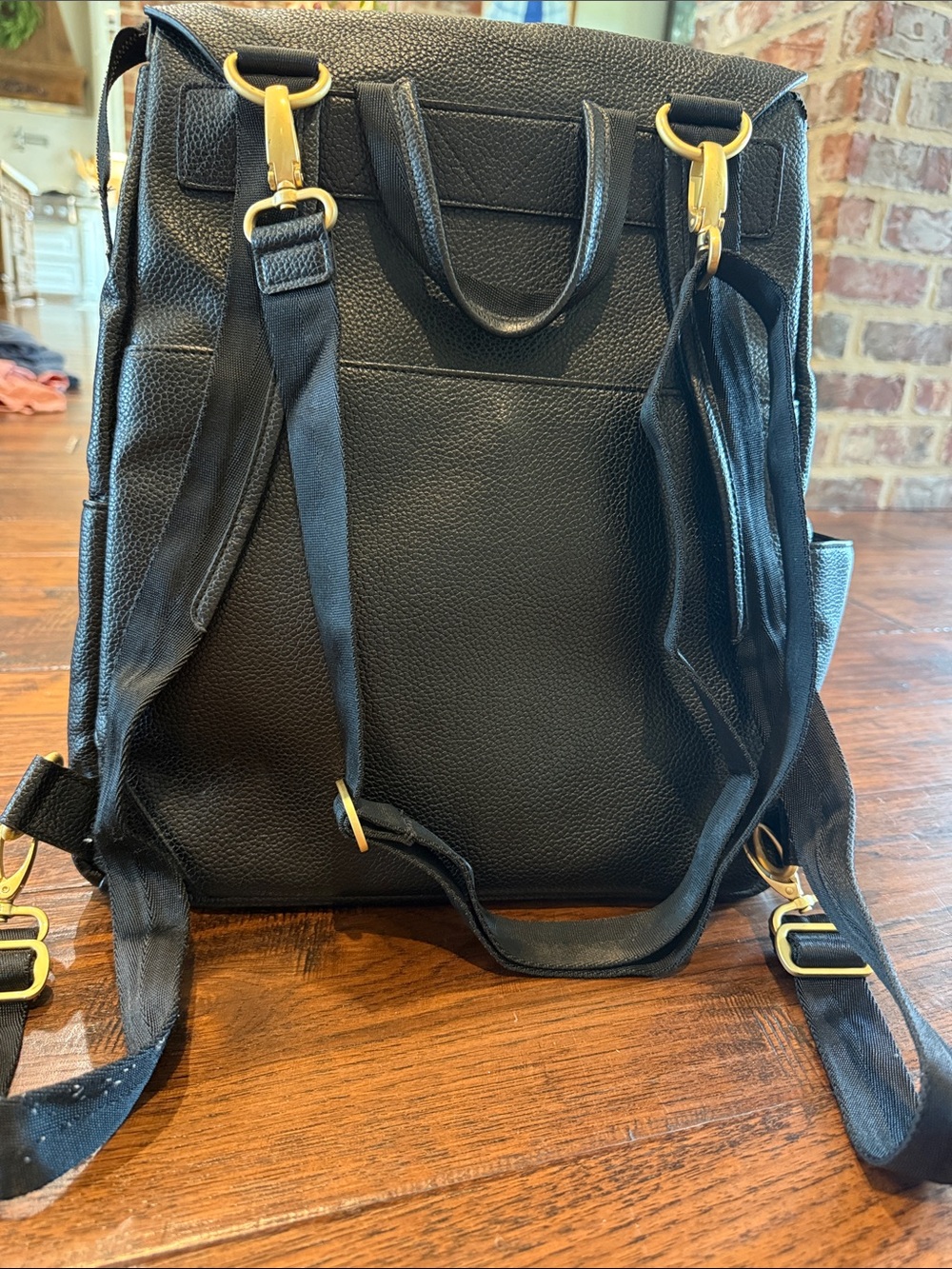 Freshly Picked Black Leather Fold-Top Backpack with Gold Accents - Picture 2 of 2